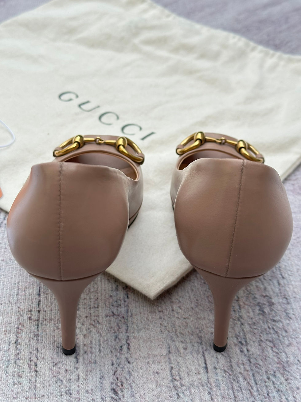 Thumbnail: Gucci Heels Horsebit Dusty Pink Leather Logo size 34IT