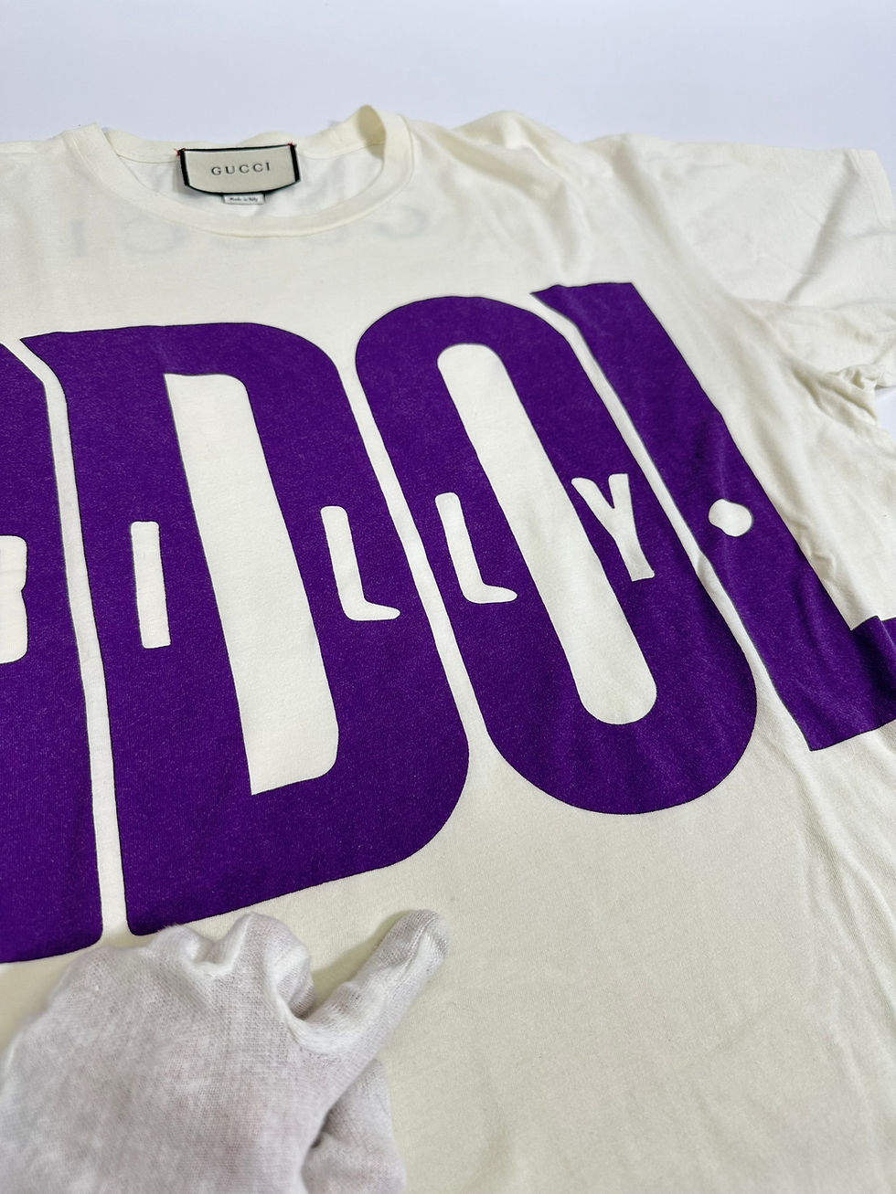 Miniatura: Gucci T-Shirt Idol Ivory and Purple Logo