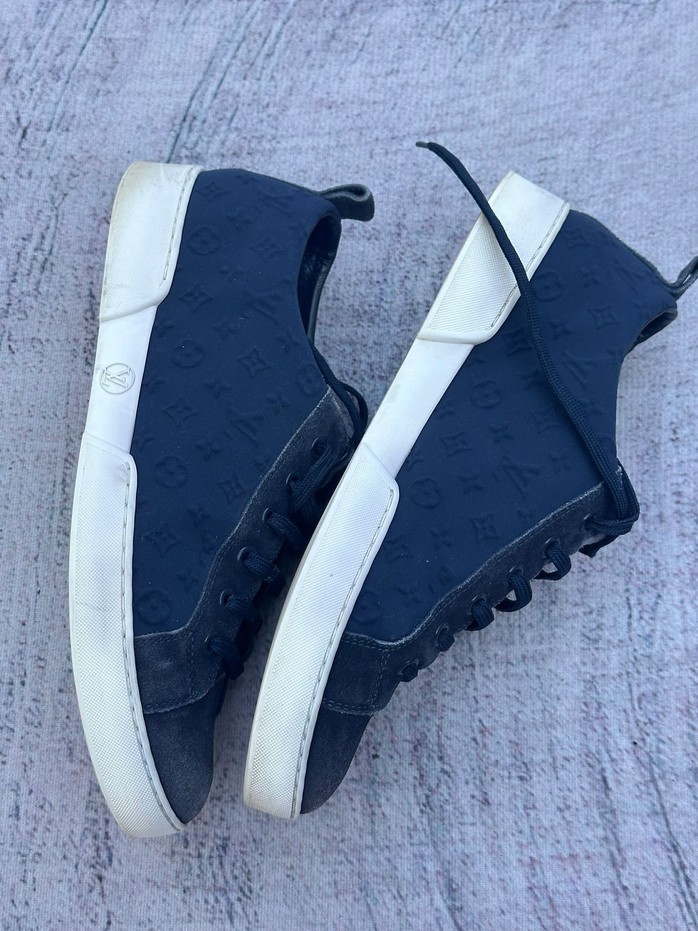 Miniatura: Louis Vuitton Sneakers Navy Suede LV Monogram Logo Shoes size 39IT