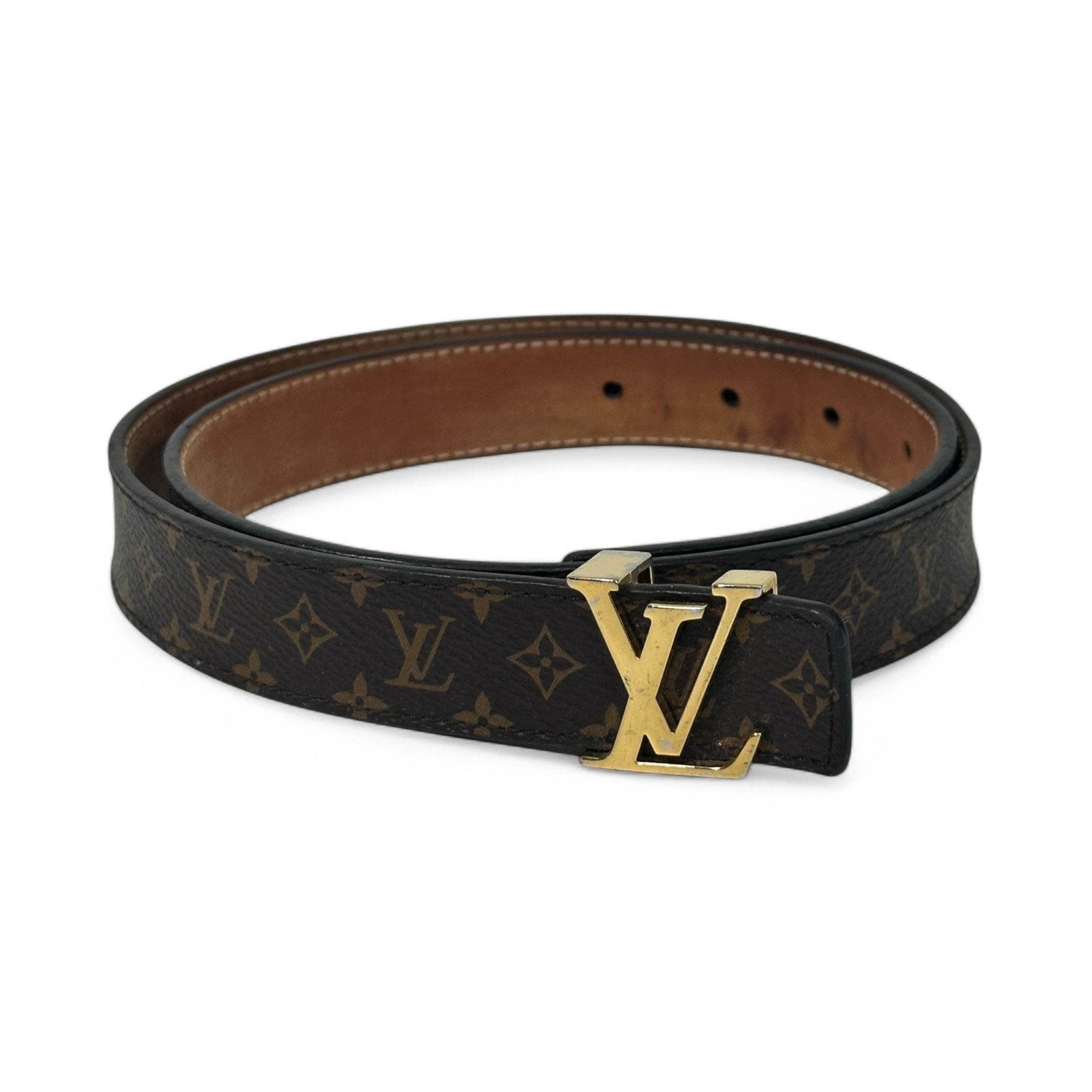 Louis Vuitton Belt Thin Monogram Initials Brown LV Buckle size 75/30