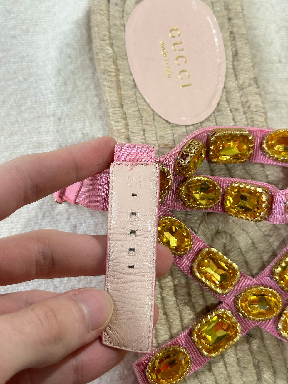 Thumbnail: Gucci Sandals Espadrilles Grossgrain Crystals Pink and Yellow size 38IT