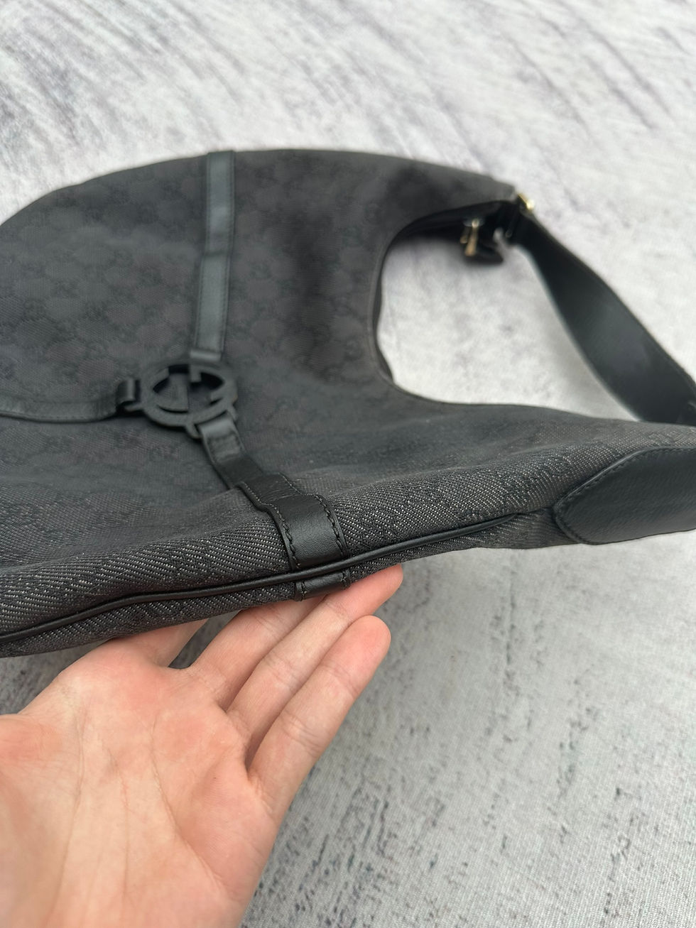 Miniatura: Gucci Hobo Reins Shoulder Bag GG Monogram Black Canvas