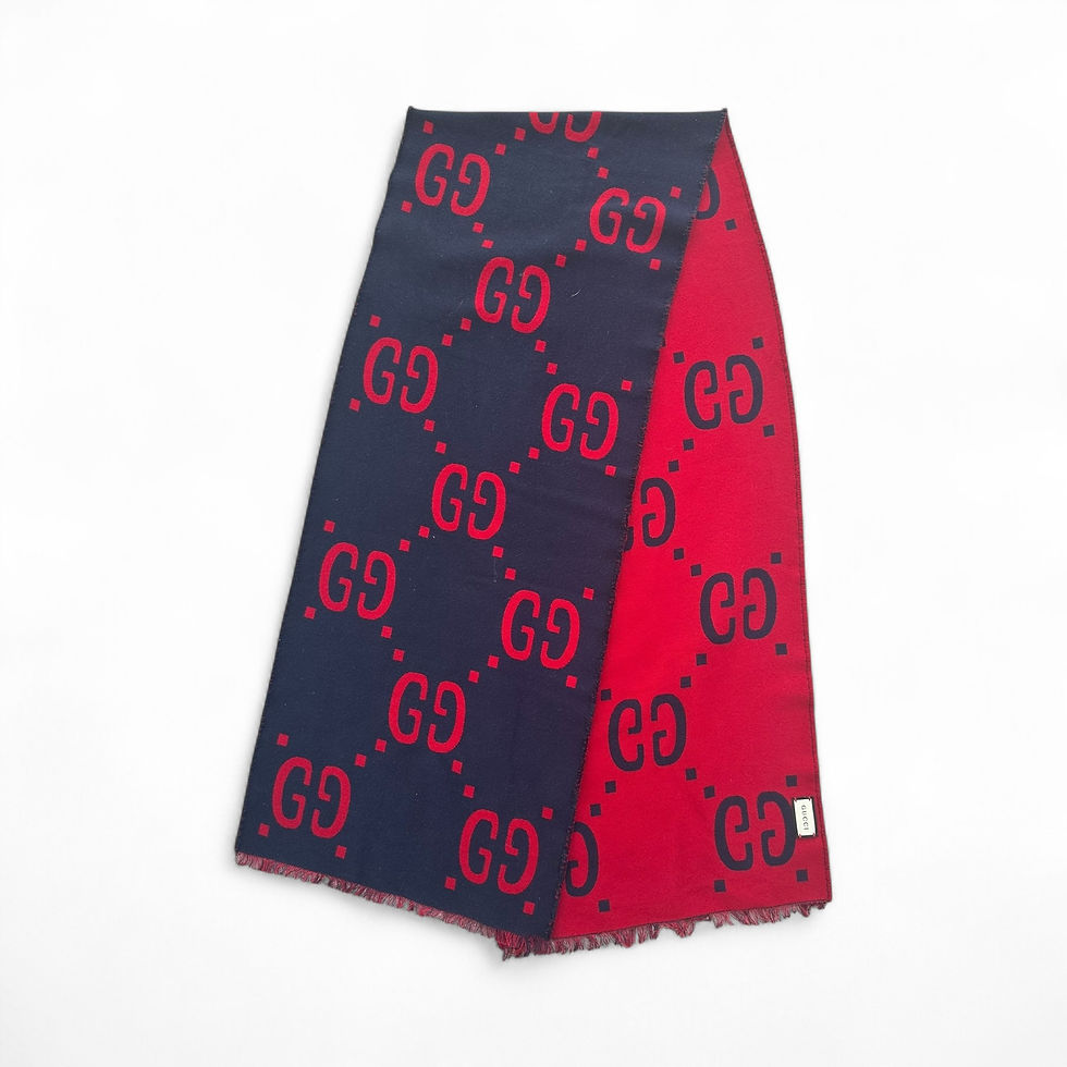 Gucci Scarf Jacquard GG Monogram Wool Navy and Red