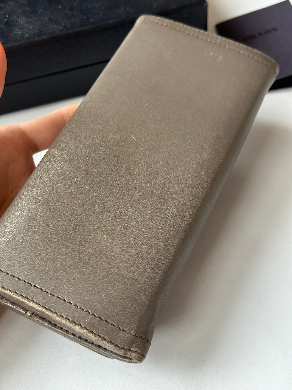 Thumbnail: Prada Continental Long Wallet Gray Leather Logo
