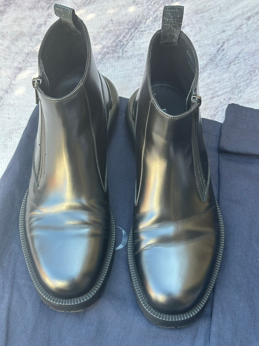 Thumbnail: Christian Dior Boots Smooth Black Leather Oblique Accent Shoes size 42EU