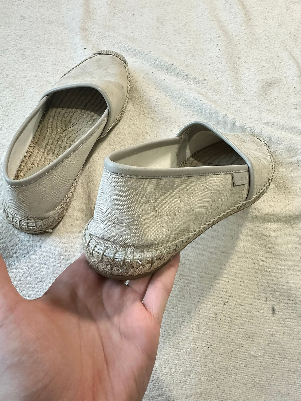 Thumbnail: Gucci Espadrilles GG Monogram Canvas Ivory and Beige Shoes size 39.5IT
