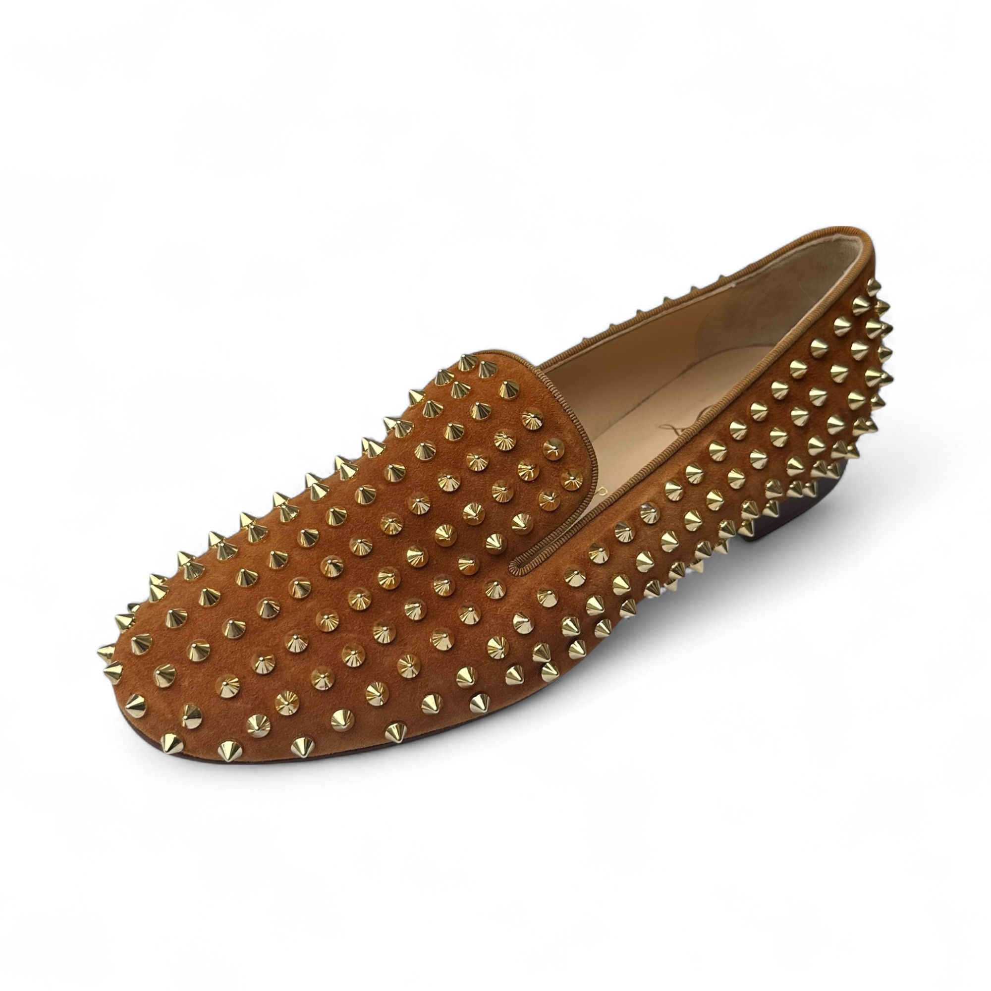 Christian Louboutin Loafers Rolling Spikes Brown Suede Leather size 40EU
