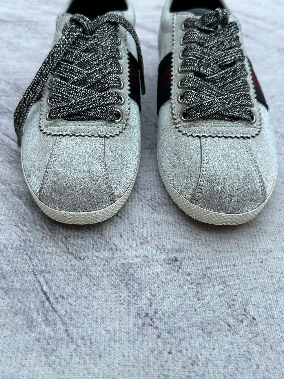 Miniatura: Gucci Sneakers Bambi Silver Glitter Web Stud Detail Shoes size 36IT
