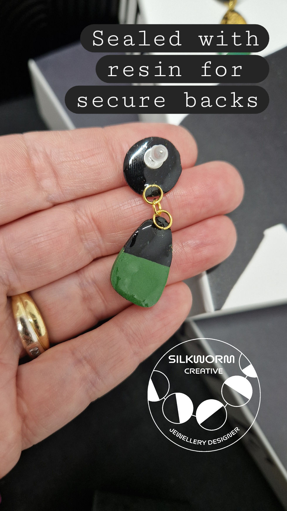 Thumbnail: Signature Bold Green and Black Drop Earrings