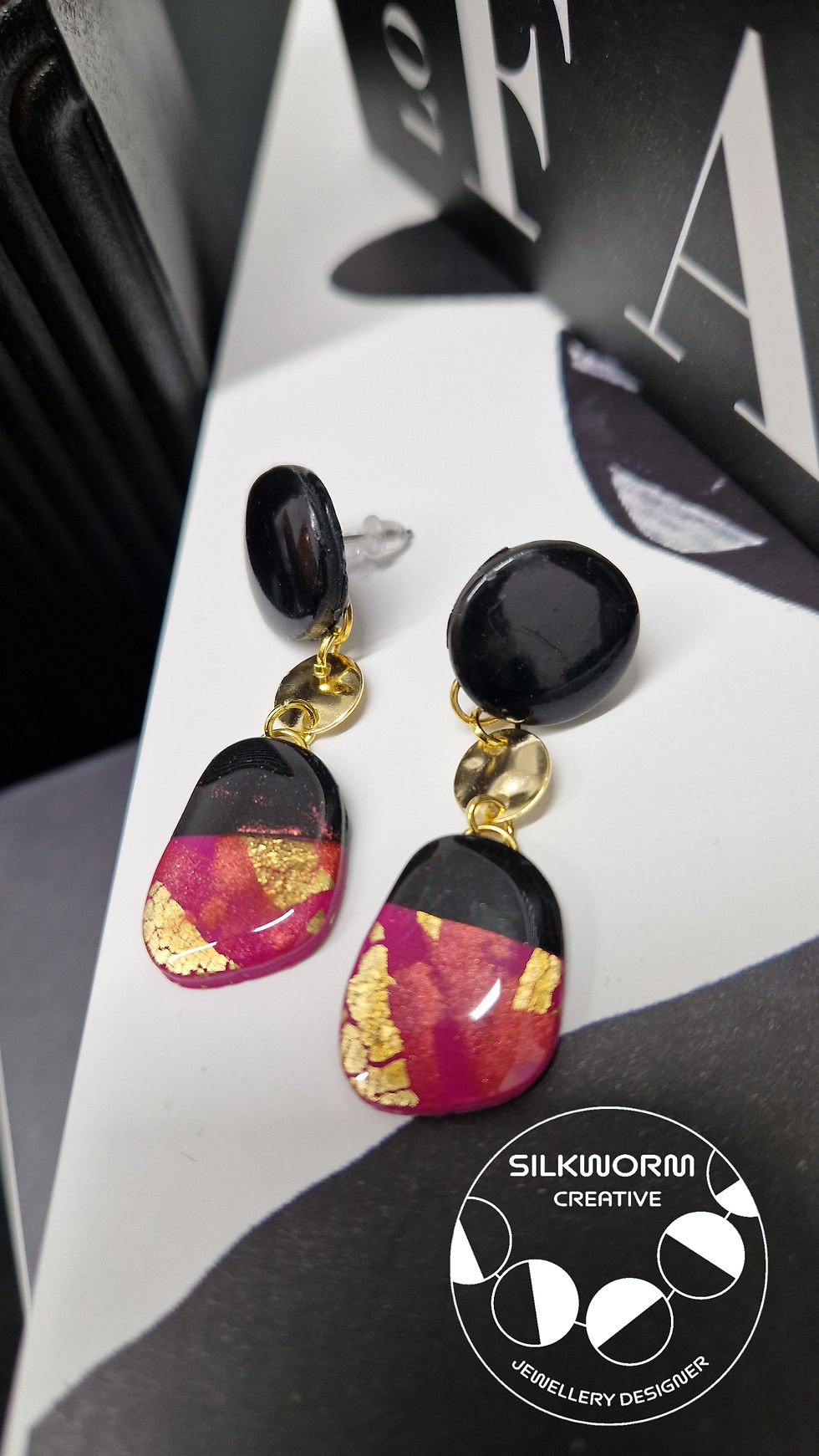 Thumbnail: Signature Statement Pink and Black Drop Earrings