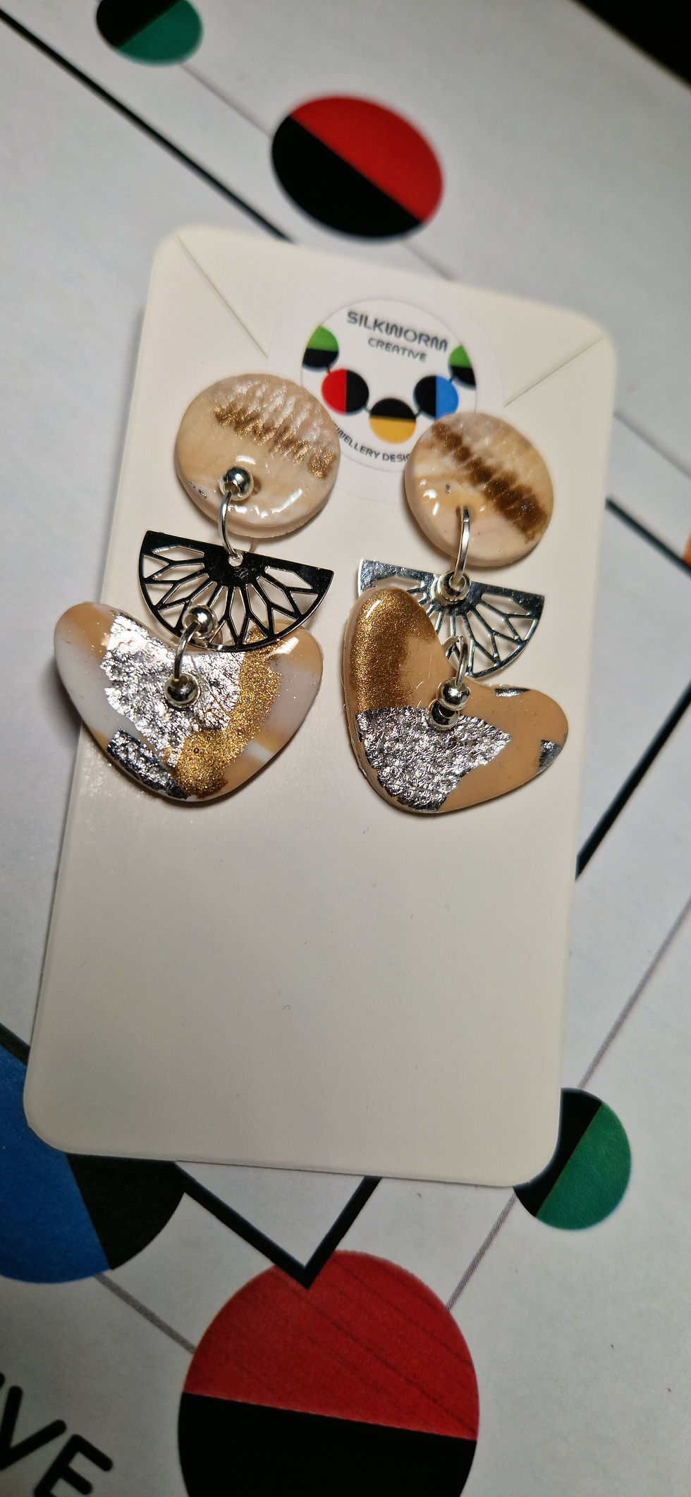 Thumbnail: Cream beige marble earrings