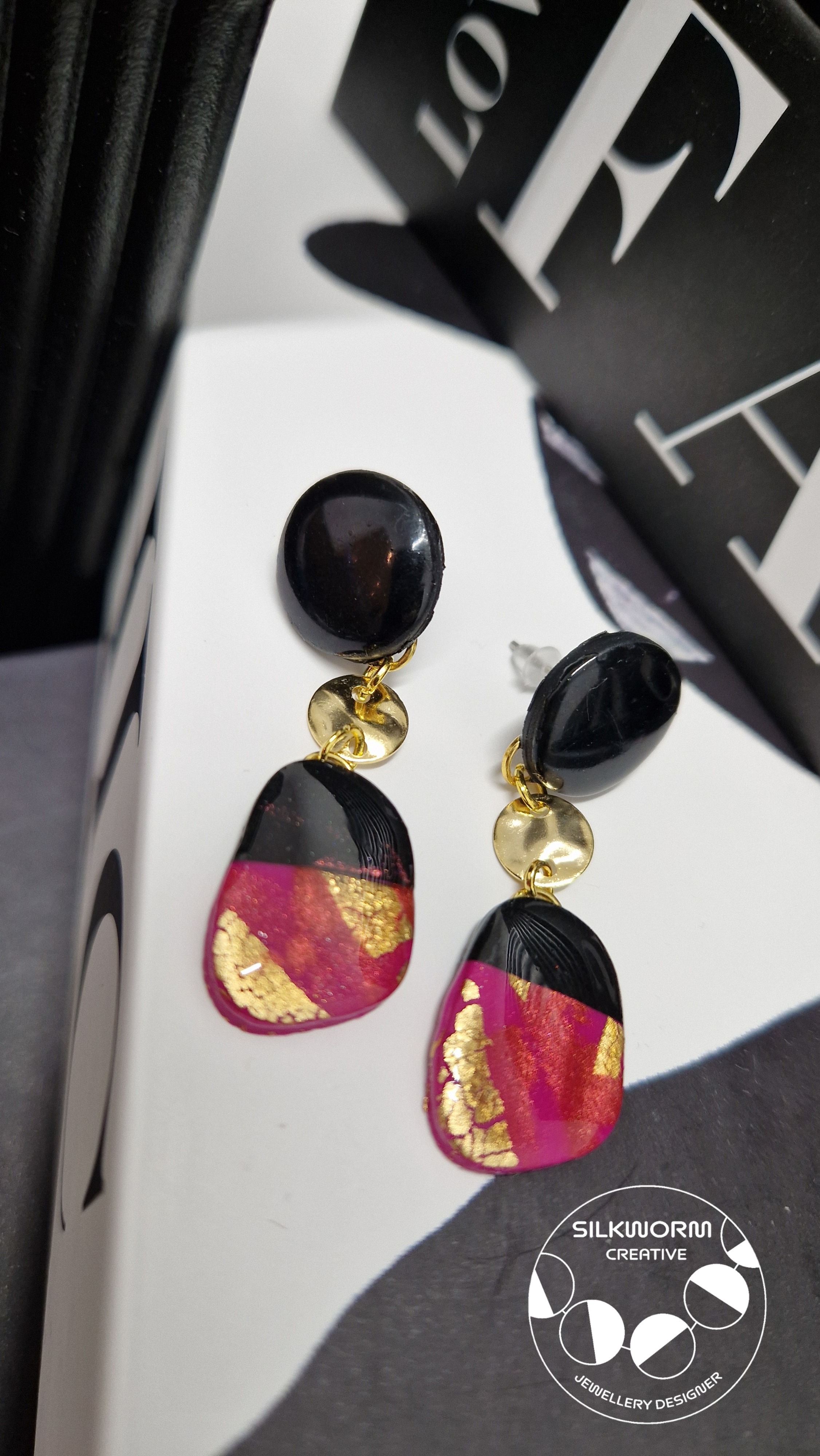 Signature Statement Pink and Black Drop Earrings