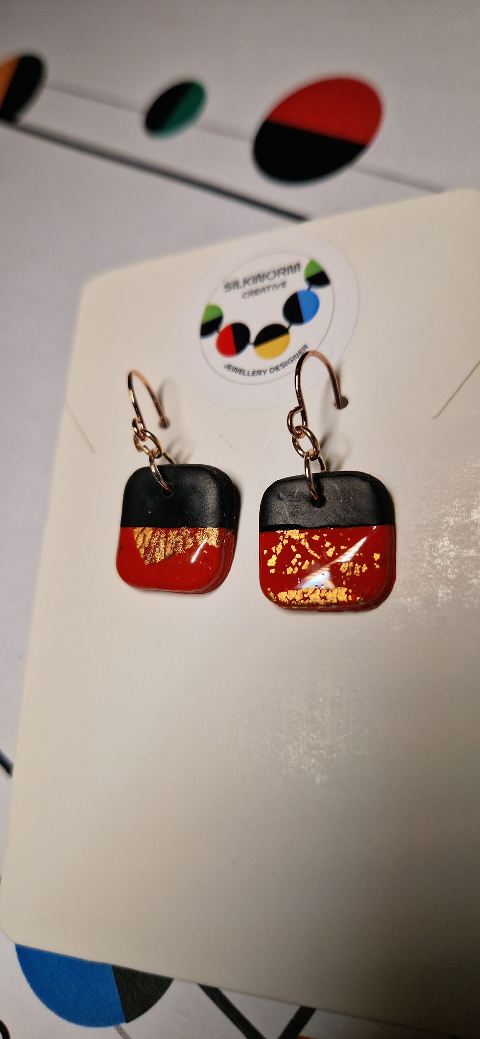 Half and half red and black SQUARE earrings