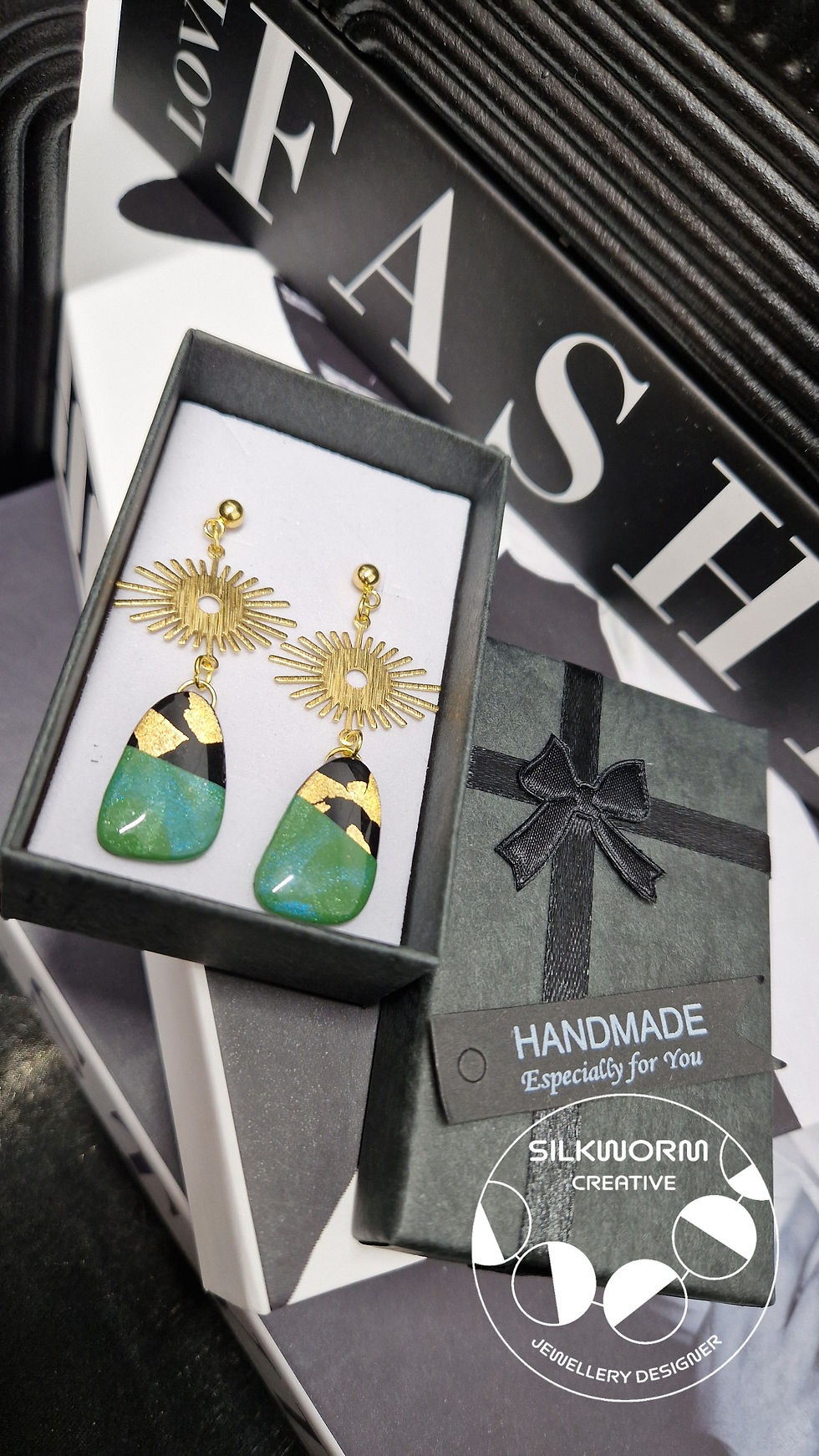 Thumbnail: Signature Bold Green and Black Star Earrings