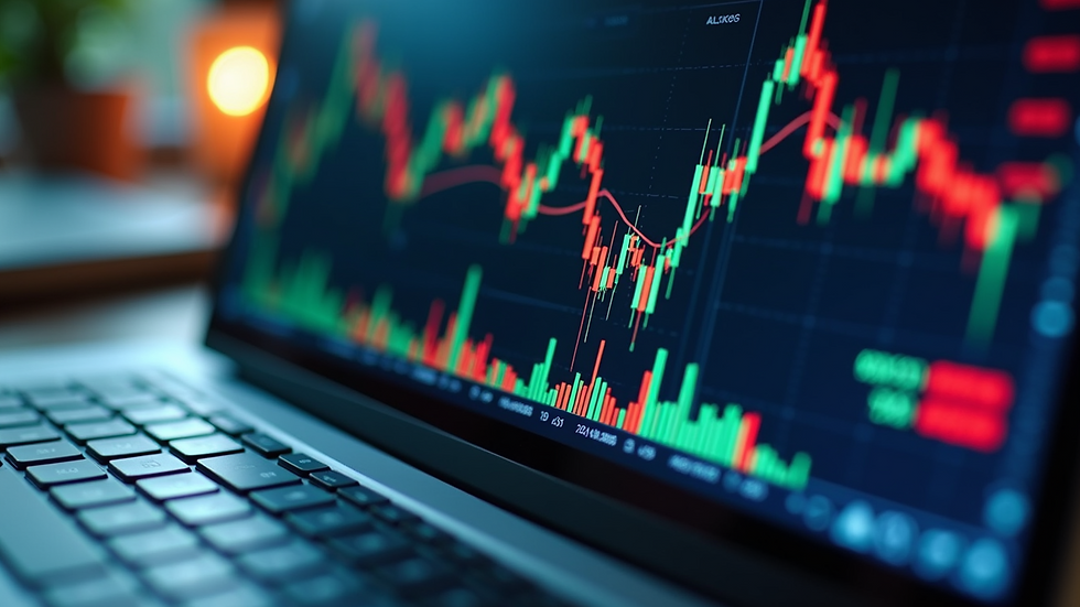 Close-up view of a laptop screen displaying automated stock market analysis software
