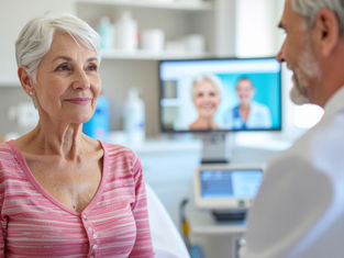 A dermatologist speaking with a patient