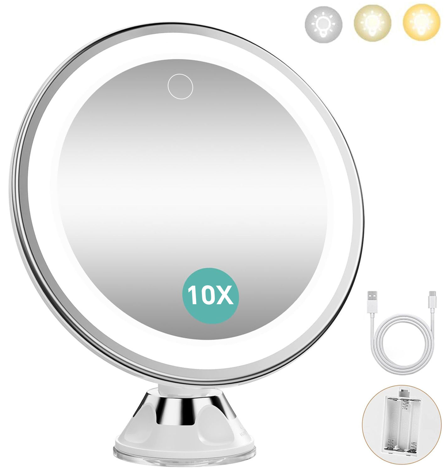 10x Magnifying Makeup Mirror 3 Lights Color Modes and Dimming Battery Operated C