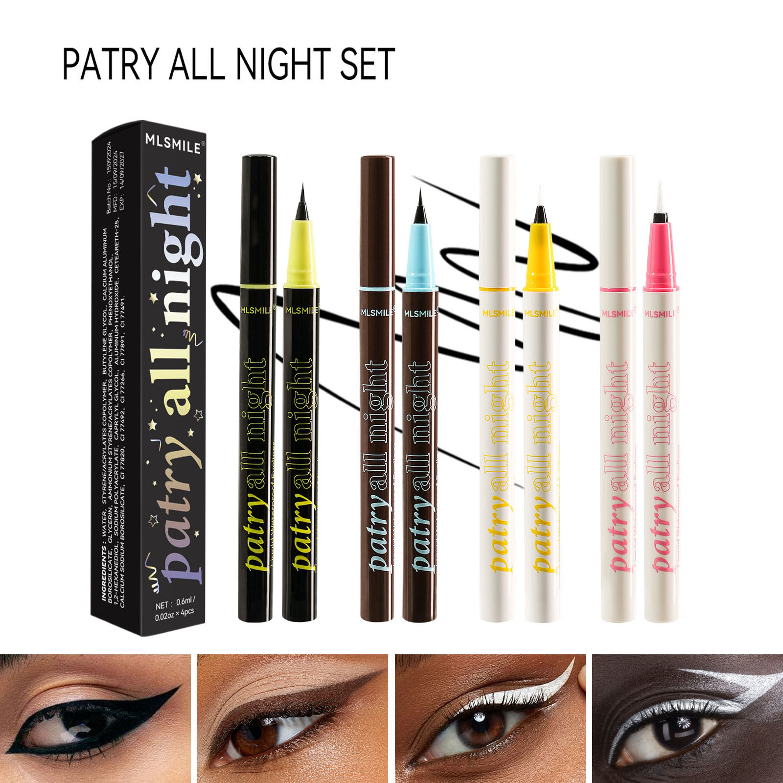 Black Brown Eyeliner Pencil White Pearlescent Smooth Longlasting Waterproof Penc