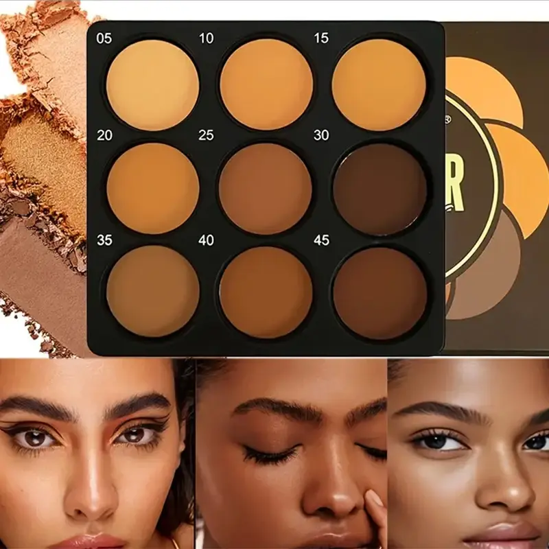 Dark Skin Tone 9-in-1 Face Palette Waterproof Concealer 9 Shades Contour Bronzer