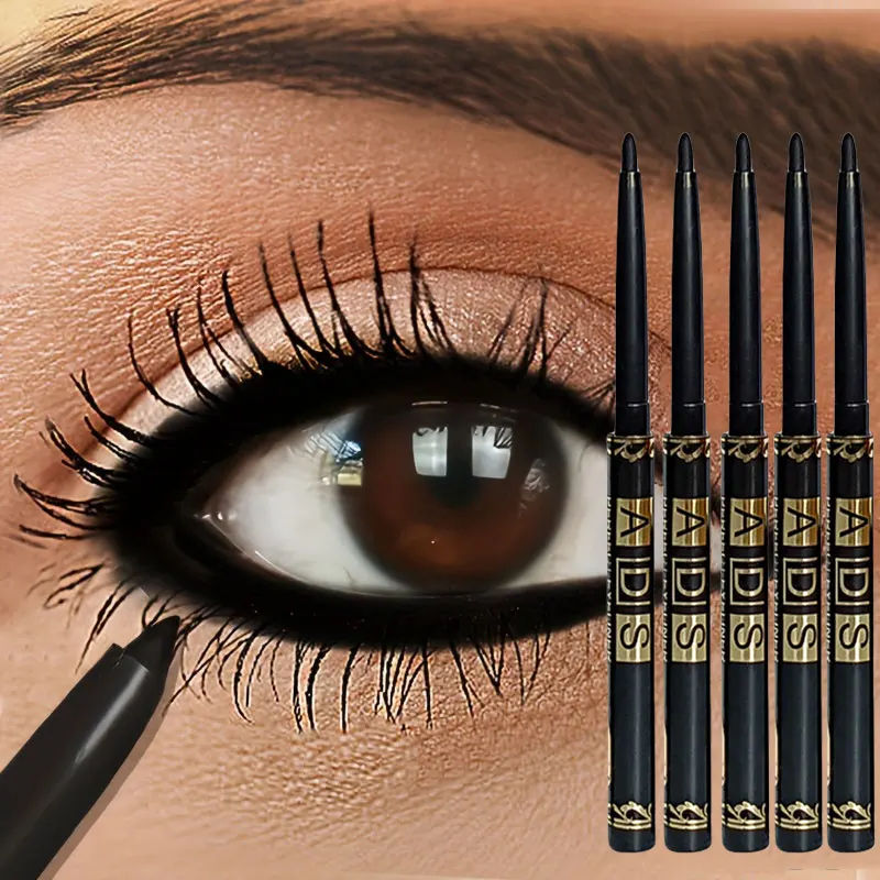 5pcs Waterproof & Sweatproof Black Eyeliner Pencils - Long-Lasting, Smudge-Proof