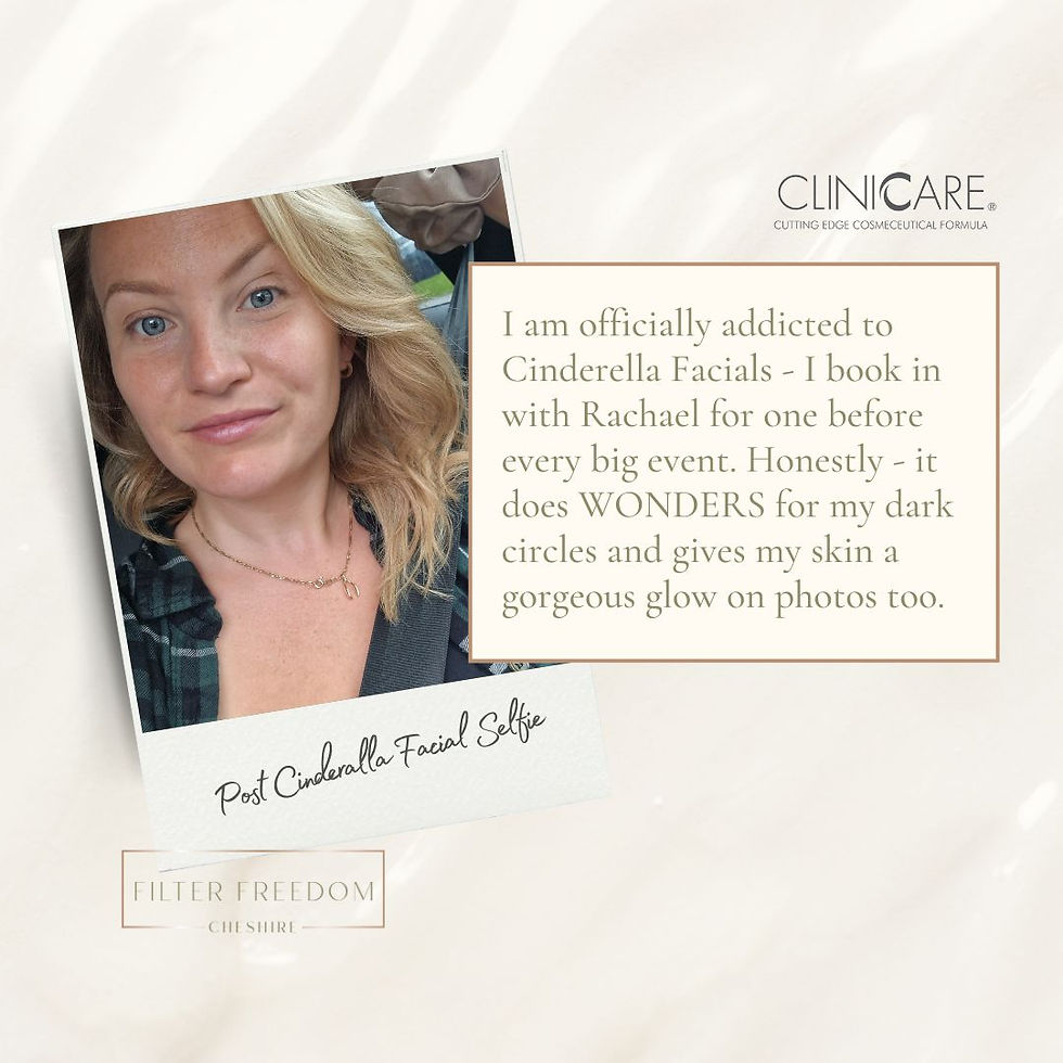 Happy client testimonial post Cinderella Luxe Facial