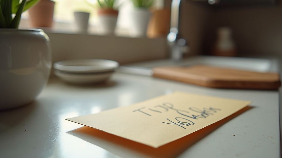 High angle view of a tip envelope on a kitchen counter