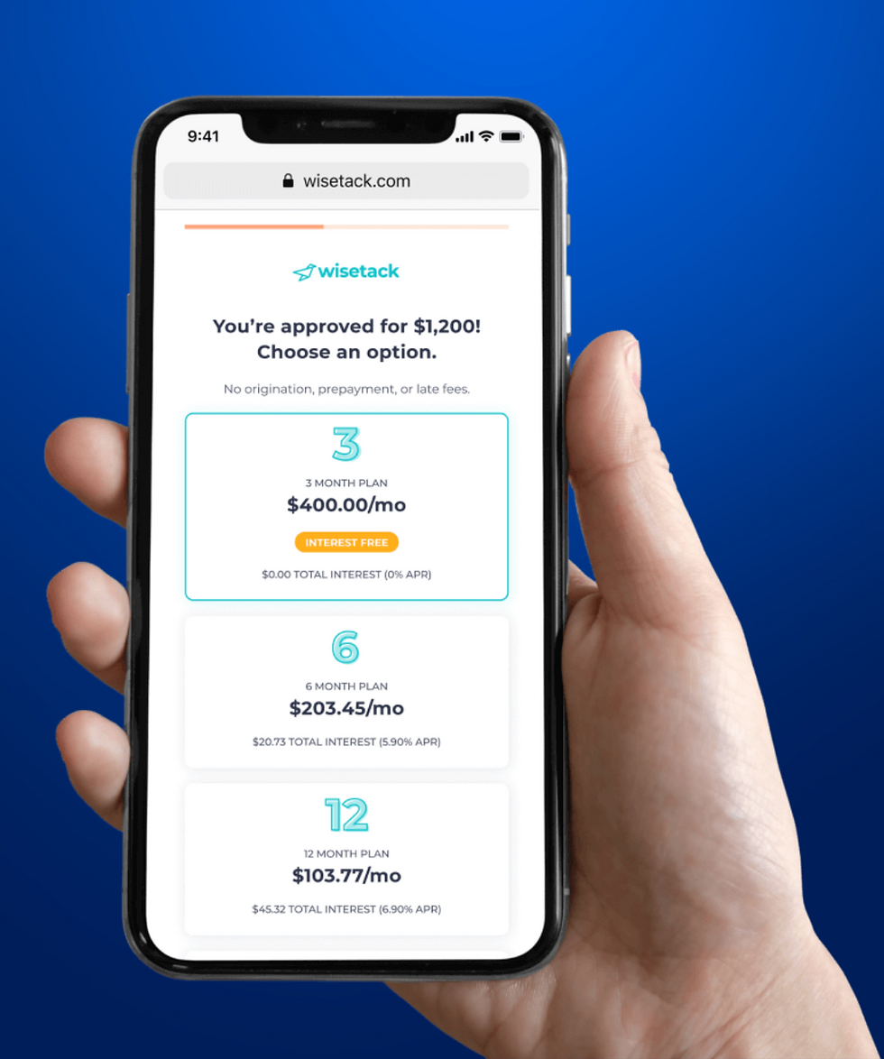 Smartphone showing appliance and hvac financing options