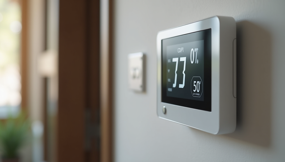 Eye-level view of a residential thermostat mounted on a wall