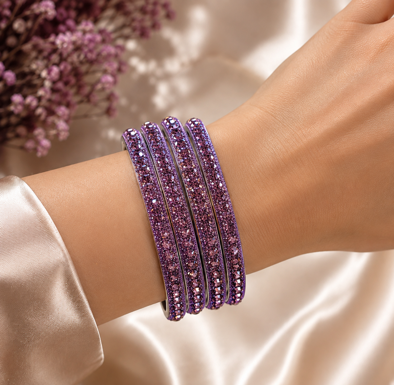 lilac crystal bangle set