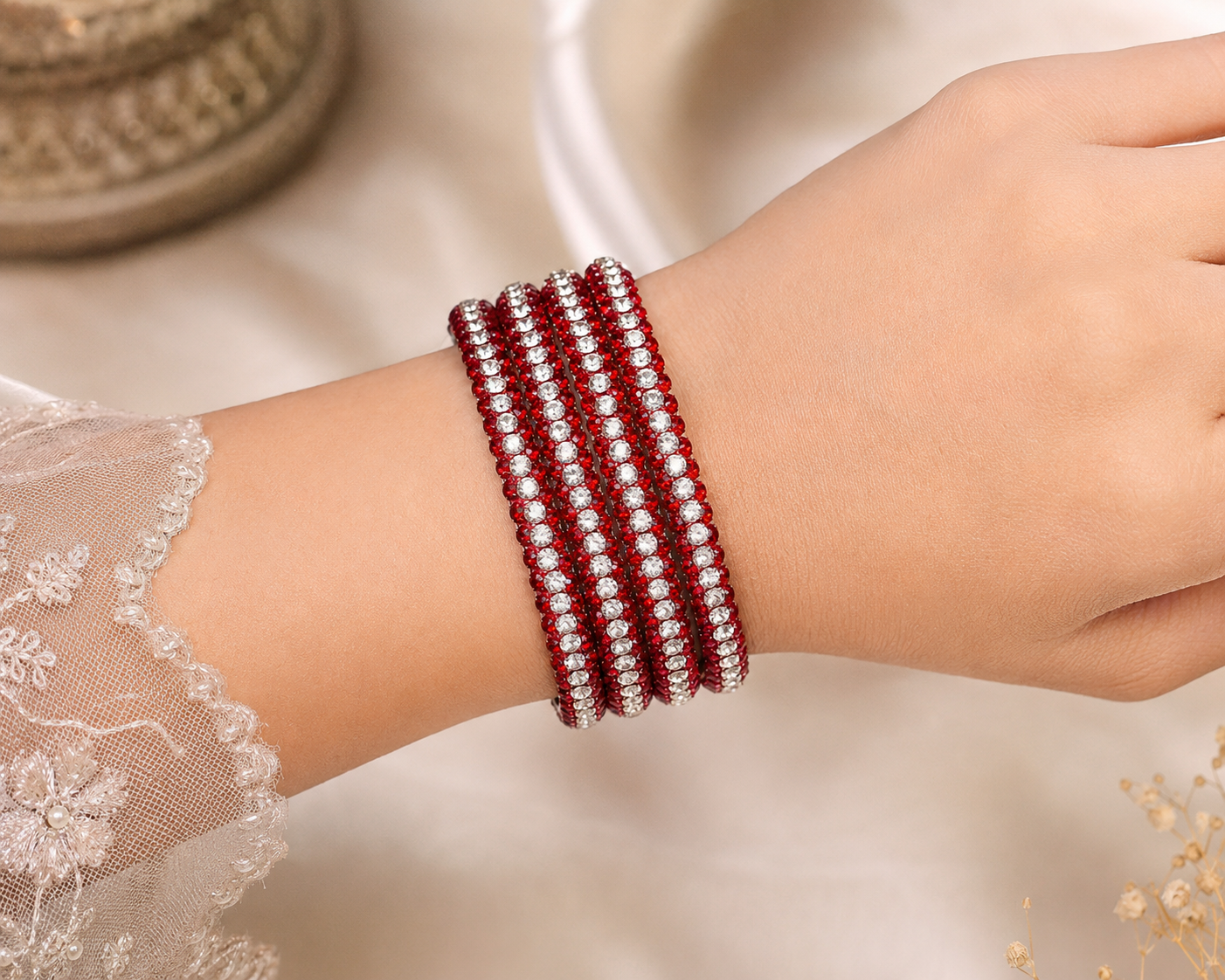 Smoke red infinity bangle set