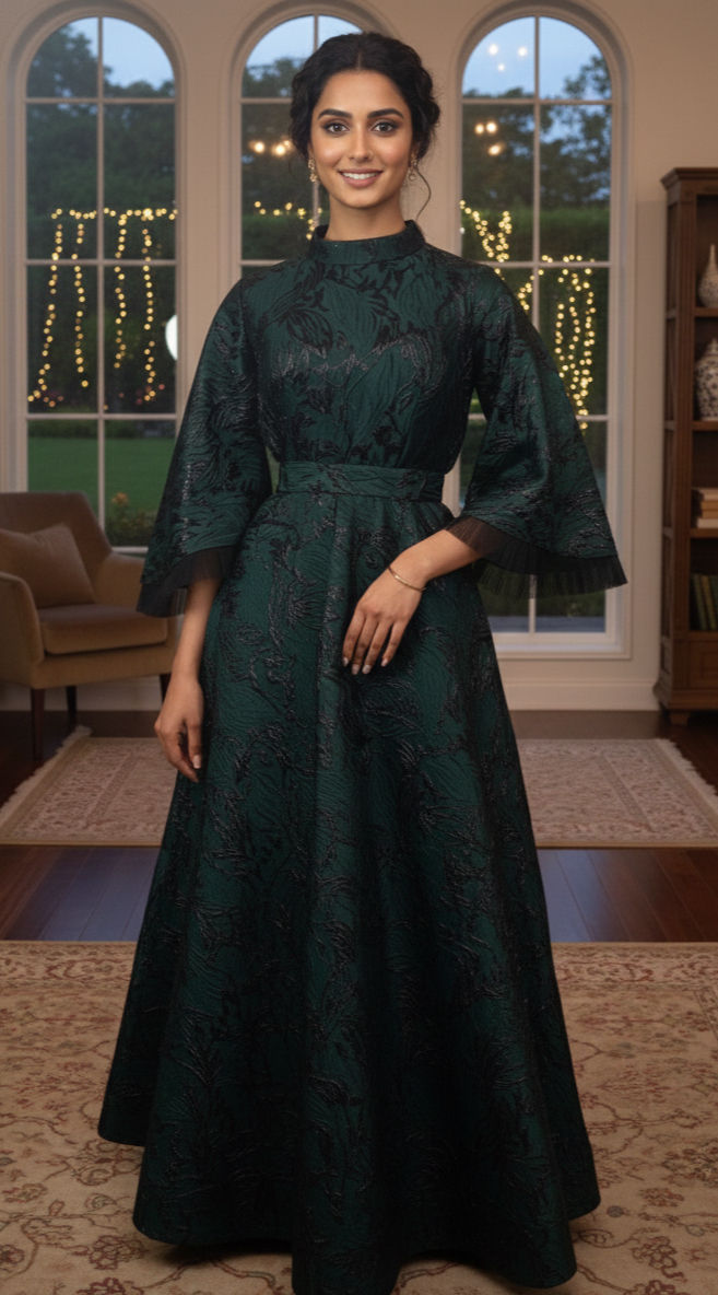 Green Jacquard Gown