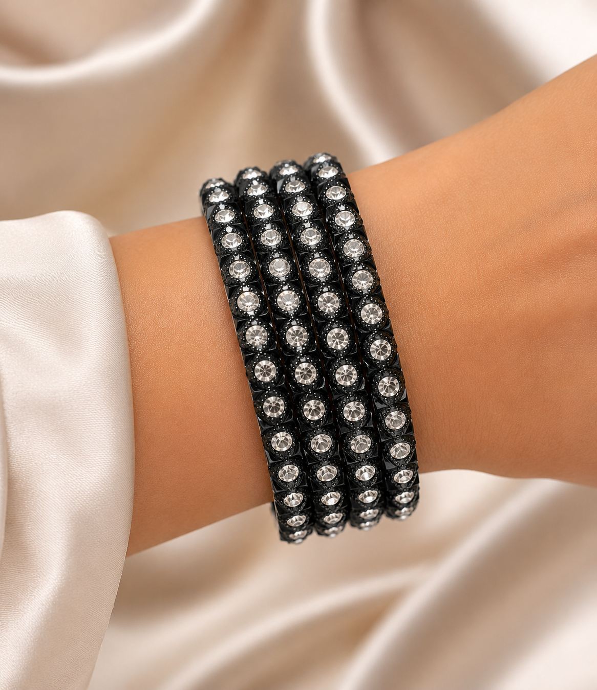Black crystal bangle set