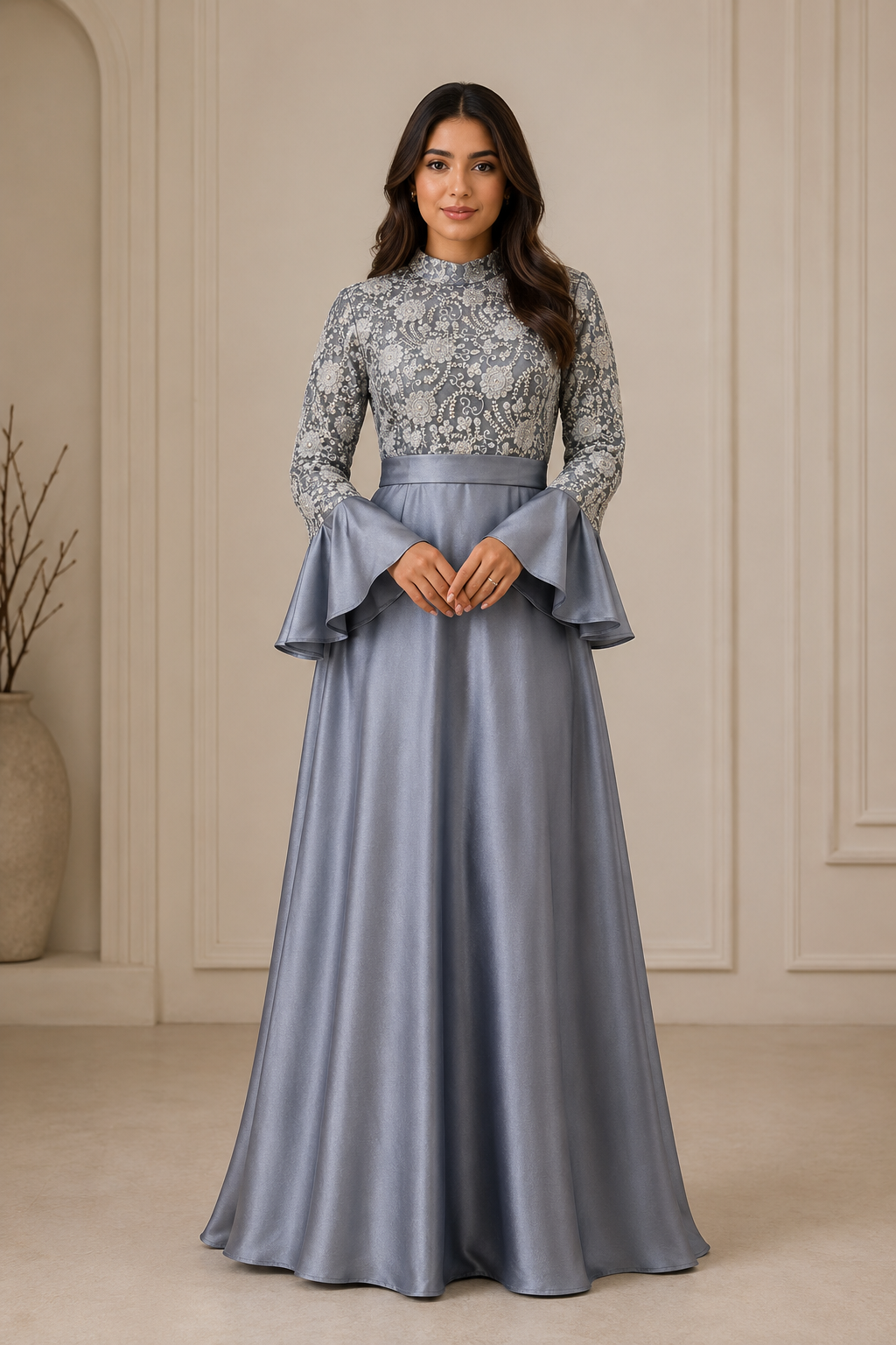 Florence Half lace and half satin gown