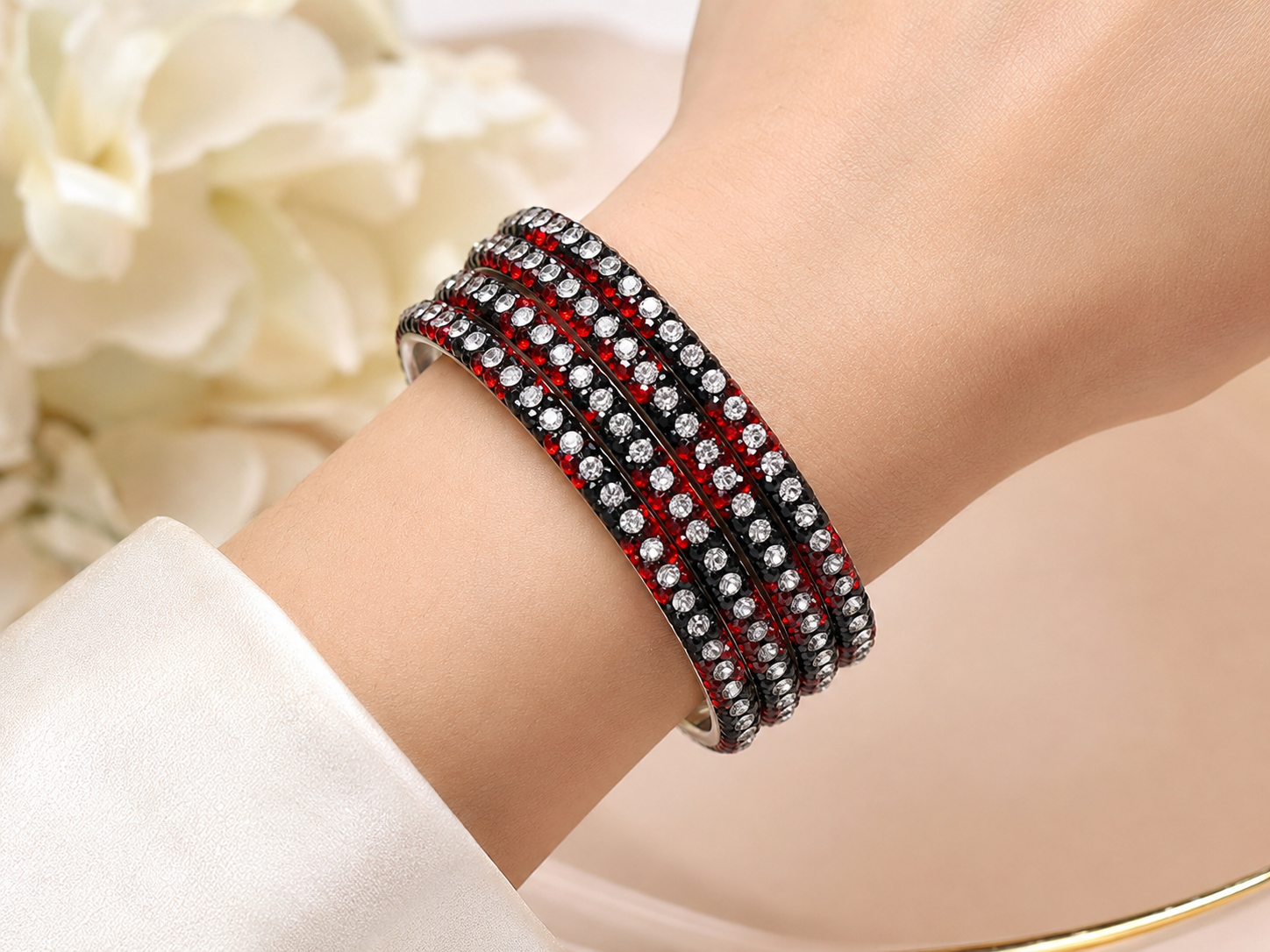 black and maroon infinity bangle set