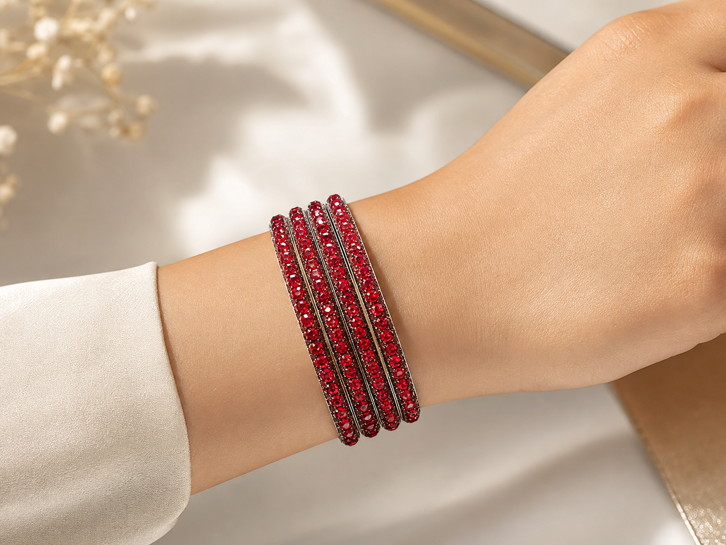 maroon crystal bangle set