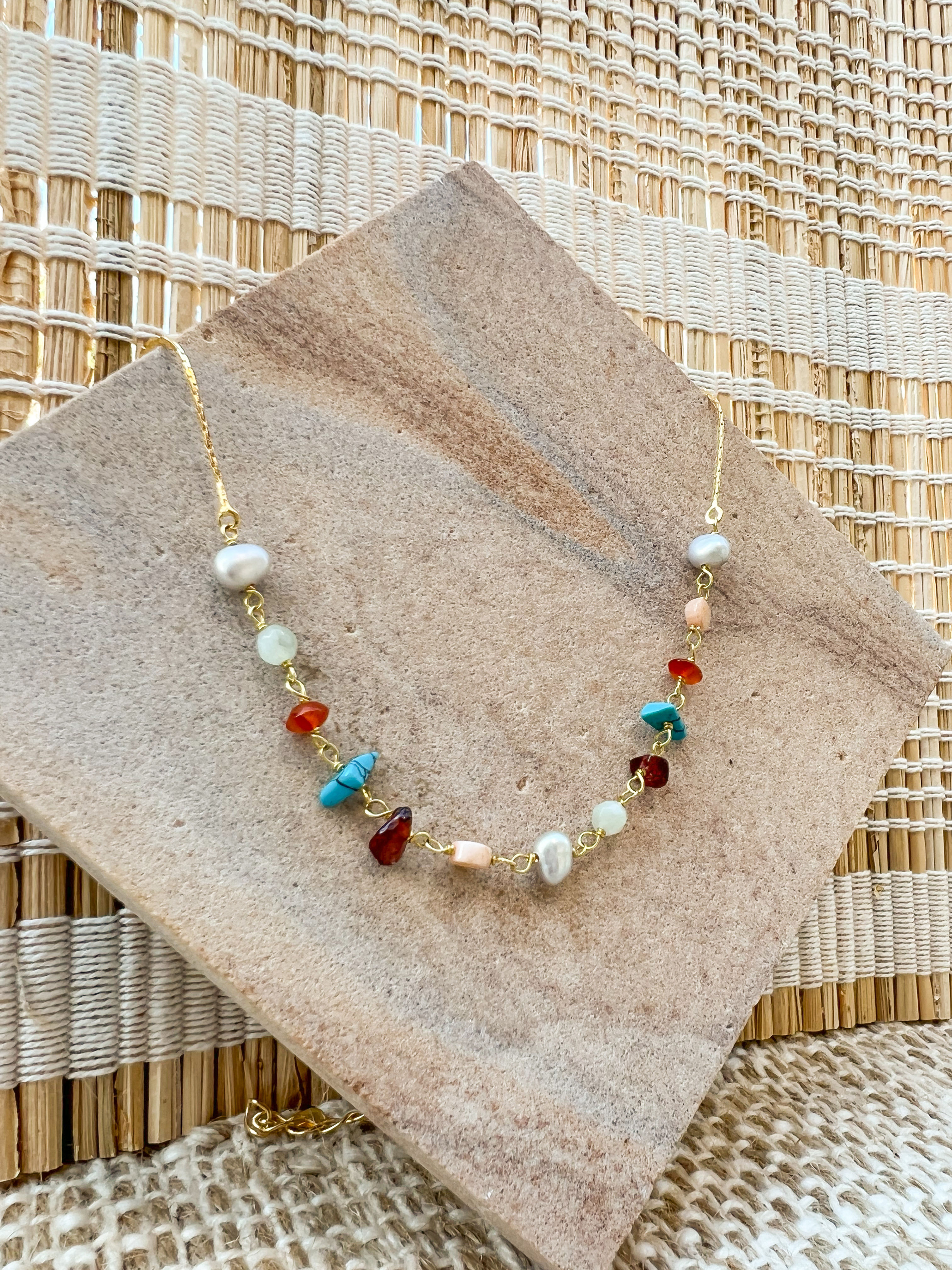 18K Gold Plated Necklaces w/ Pearls & Stone Bits