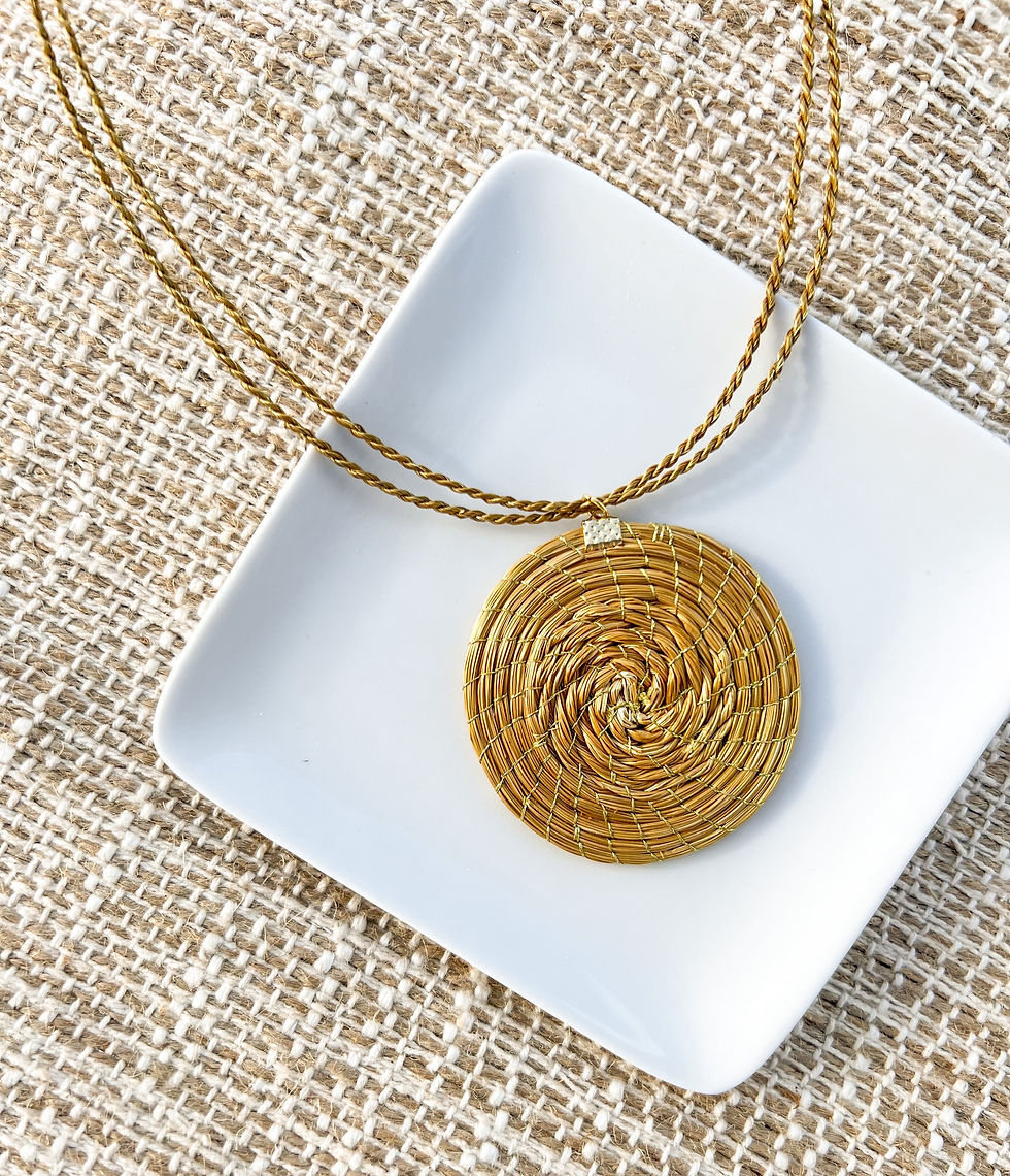 Thumbnail: Golden Grass Hoop Double String Necklaces 