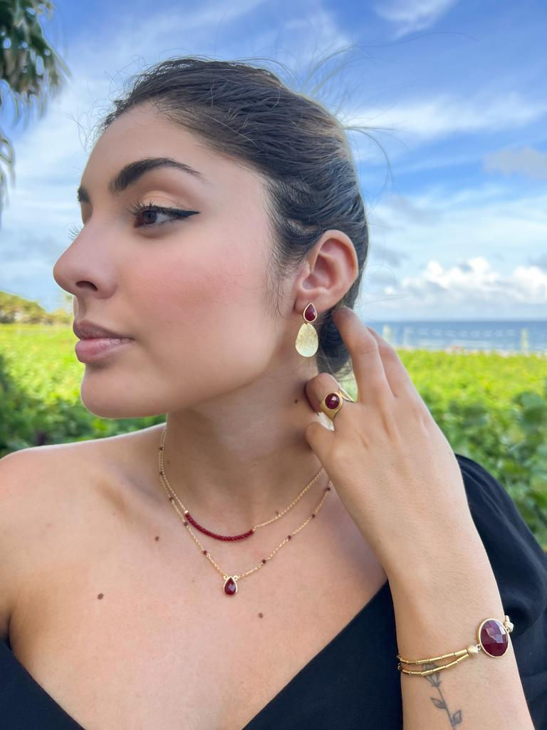 Thumbnail: 18K Gold Plated Stone w/ Drop Earring