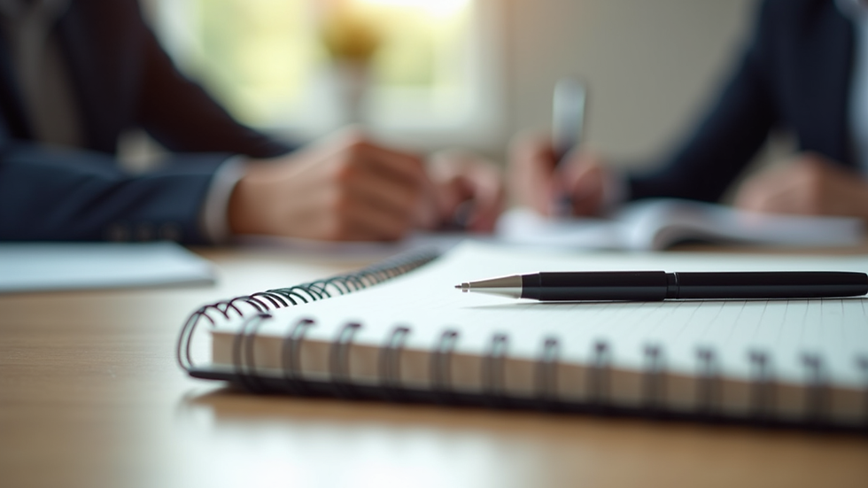 Close-up view of a notebook and pen on a table during a counselling session