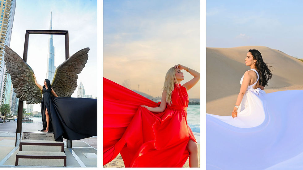 Different locations where women enjoyed their flying Dress photoshoot