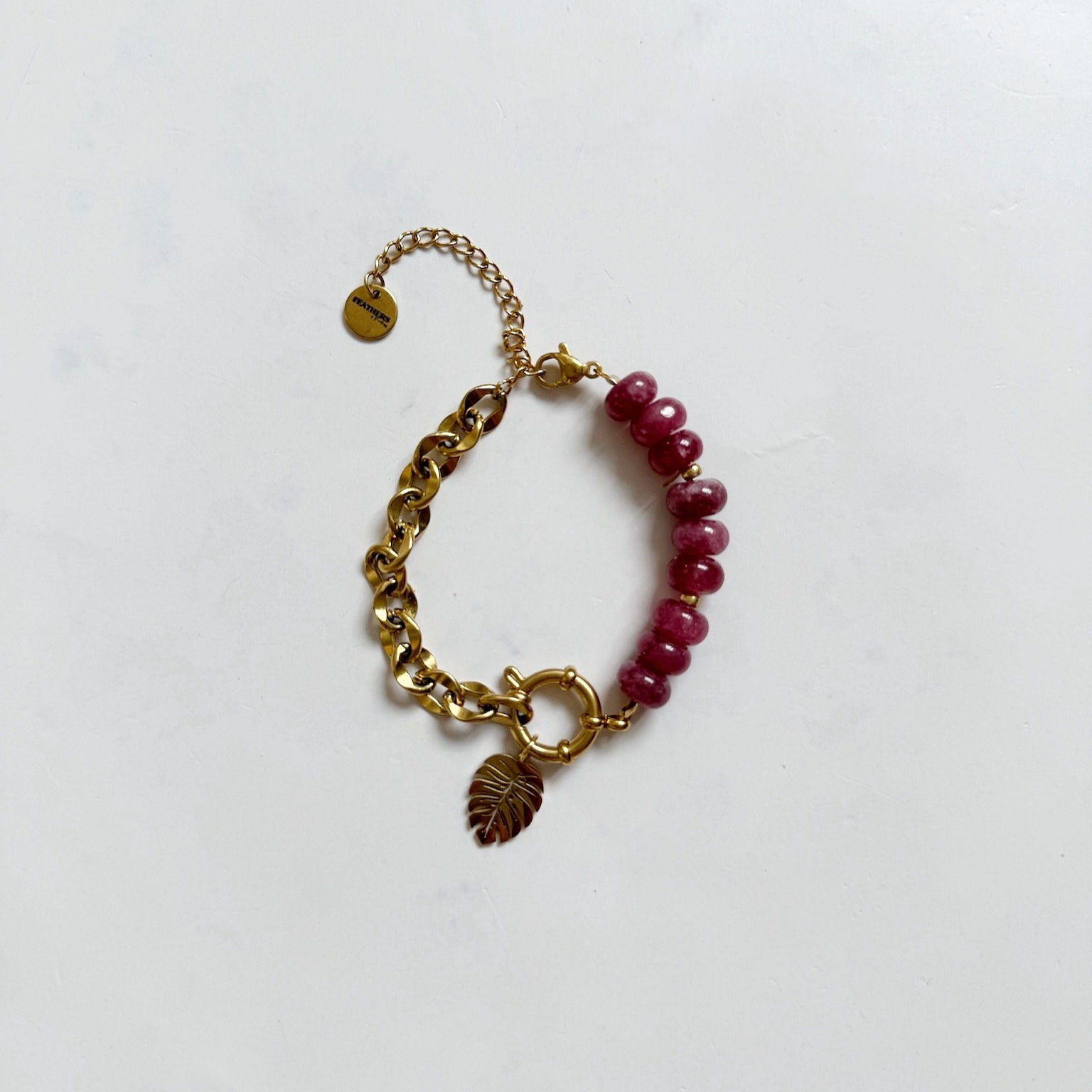 Bracelet 'BIG BEADS x OVAL CHAIN' (Cherry Pink)