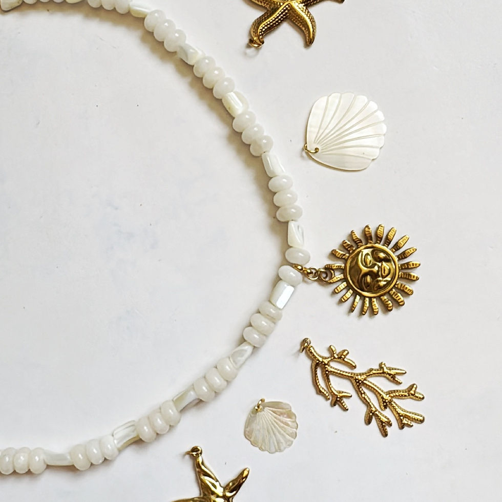 Thumbnail: Necklace 'BIG BEADS x SHELL' Smiling Sun (Ivory White)