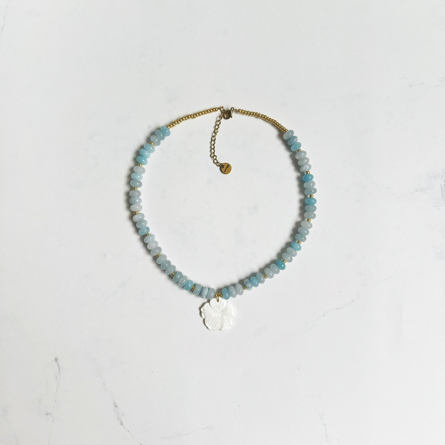 Necklace 'BIG BEADS' Shell Flower (Light Blue)