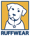 Ruffwear logo featuring a dog with a star collar on an orange backdrop.