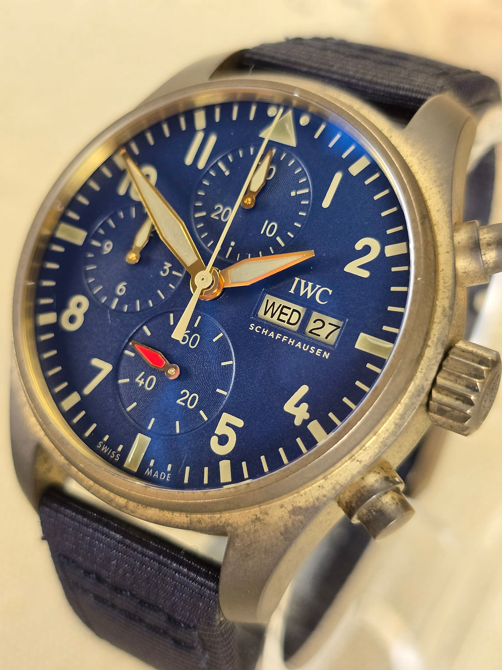 Thumbnail: SOLD - IWC Pilot Chrono Bronze Blue Dial IW388109 41mm - Warranty Through 2030