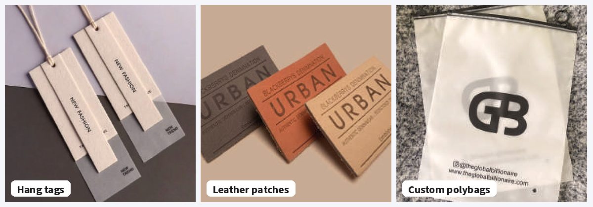 Custom hang tags, leather patches and polybags