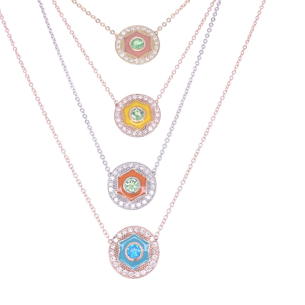 Thumbnail: 14k Gold Diamond, Sapphire Enamel Necklace 