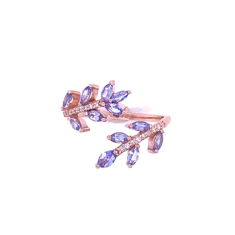 Thumbnail: 14k Gold Marquise Tanzanite and Diamond Leaf Branch Ring