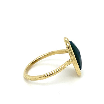 Thumbnail: 14k Gold Hammered Black Opal Ring 