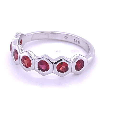 Thumbnail: 14k White Gold Ruby Sapphire Hexagon Ring 
